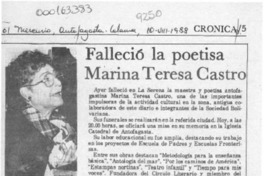Falleció la poetisa Marina Teresa Castro  [artículo].