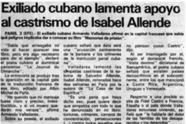 Exiliado cubano lamenta apoyo al castrismo de Isabel Allende
