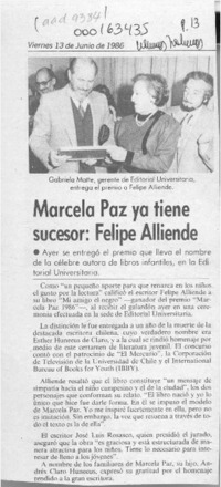 Marcela Paz ya tiene sucesor, Felipe Alliende  [artículo].