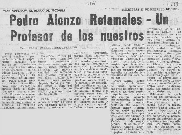 Pedro Alonzo Retamales - Un profesor de los nuestros