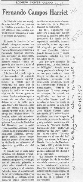 Fernando Campos Harriet  [artículo] Rodolfo Garcés Guzmán.