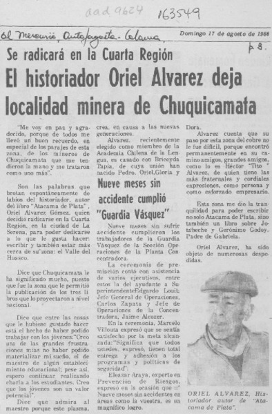 El Historiador Oriel Alvarez deja localidad minera de Chuquicamata