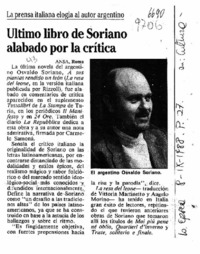 Ultimo libro de Soriano alabado por la crítica  [artículo].