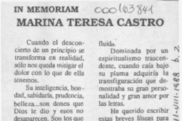 Marina Teresa Castro  [artículo] Ana Iris Alvarez Núñez.