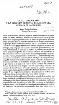La autobiografía y la segunda persona, el lector del "Guzmán de Alfarache"