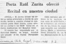 Poeta Raúl Zurita ofreció recital en nuestra ciudad  [artículo].