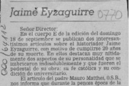 Jaime Eyzaguirre  [artículo] Alberto P. Cristoffanini.