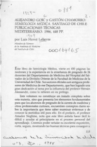 Alejandro Goic y Gastón Chamorro, "Semiología Médica"  [artículo] Luis Hervé Lelievre.