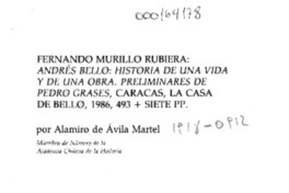 Fernando Murillo Rubiera, Andrés Bello, historia de una vida y de una obra, preliminares de Pedro Grases