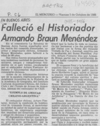 Falleció el historiador Armando Braun Menéndez