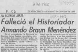 Falleció el historiador Armando Braun Menéndez