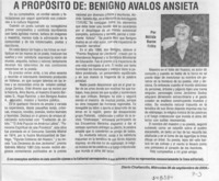 A propósito de Benigno Ávalos Ansieta  [artículo] Nélida Baros Fritis