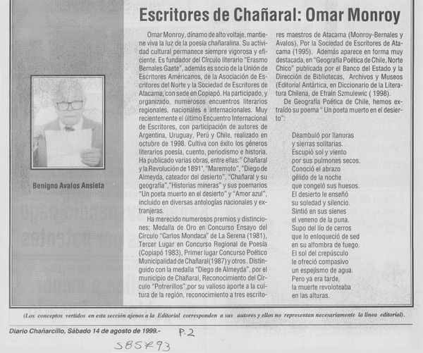 Escritores de Chañaral: Omar Monroy