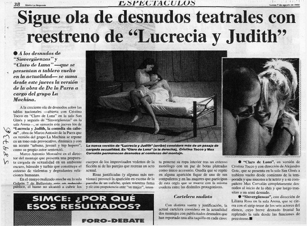Sigue ola de desnudos teatrales con reestreno de "Lucrecia y Judith"  [artículo]