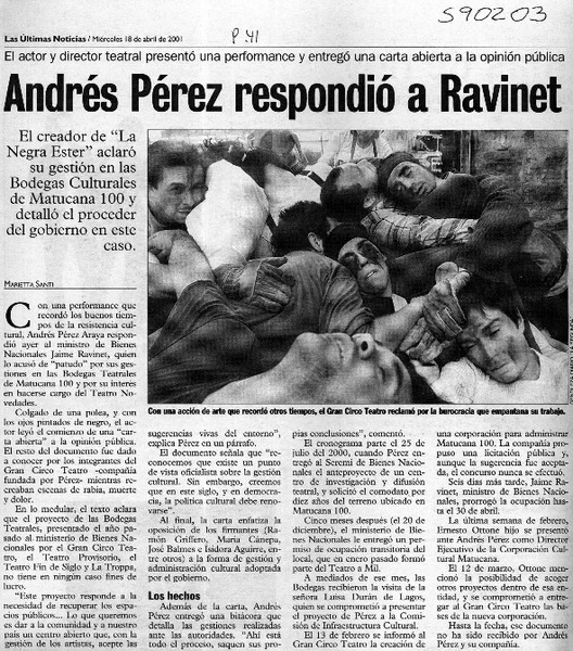 Andrés Pérez respondió a Ravinet  [artículo] Marietta Santí