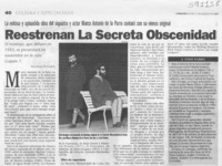 Reestrenan La secreta obscenidad  [artículo] Leopoldo Pulgar I.