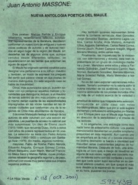 Nueva antología poética del Maule  [artículo] Juan Antonio Massone