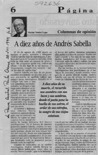 A diez años de Andrés Sabella  [artículo] Marino Muñoz Lagos