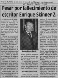 Pesar por fallecimiento de escritor Enrique Skinner Z.  [artículo]