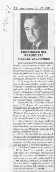 Funerales del periodista Rafael Valdivieso  [artículo]