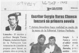 Escritor Sergio Varas Chueca lanzará su primera novela  [artículo]