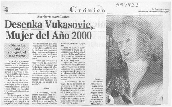 Desenka Vukasovic, mujer del año 2000