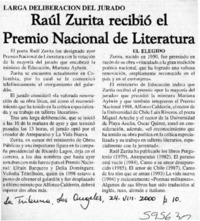 Raúl Zurita recibió el Premio Nacional de Literatura  [artículo]