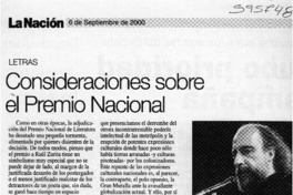 Consideraciones sobre el Premio Nacional  [artículo] Hernán Miranda