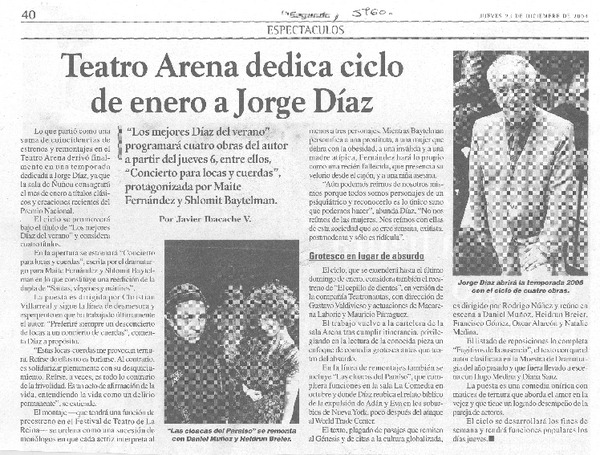 Teatro Arena dedica ciclo de enero a Jorge Díaz