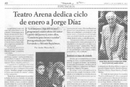 Teatro Arena dedica ciclo de enero a Jorge Díaz