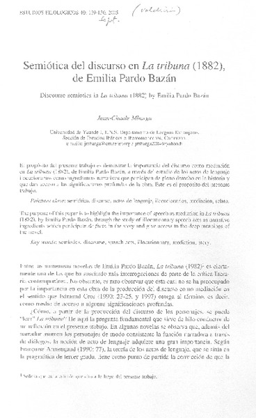 Semiótica del discuso en La Tribuna (1882), de Emilia Pardo Bazán