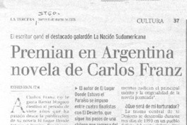 Premian en Argentina novela de Carlos Franz.