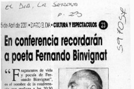 En conferencia recordarán a poeta Fernando Binvignat  [artículo]