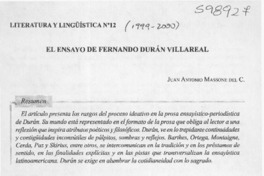 El ensayo de Fernando Durán Villareal  [artículo] Juan Antonio Massone del C.