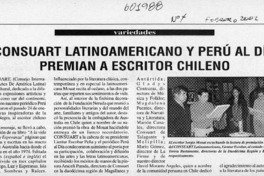 Consuart Latinoamericano y Perú al Día premian a escritor chileno  [artículo]