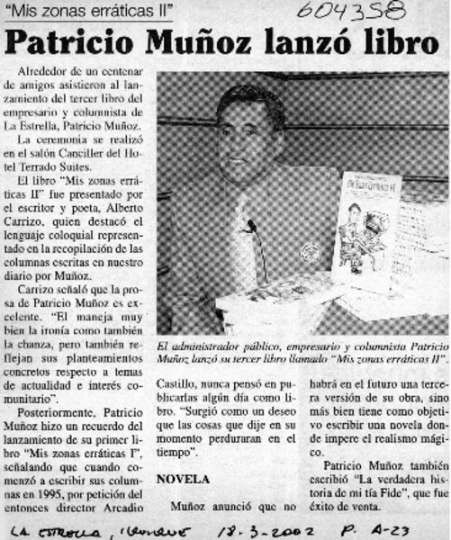 Patricio Muñoz lanzó libro  [artículo]