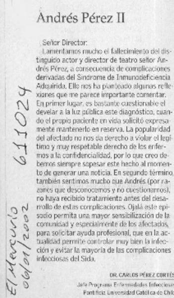 Andrés Pérez II  [artículo] Carlos Pérez Cortés