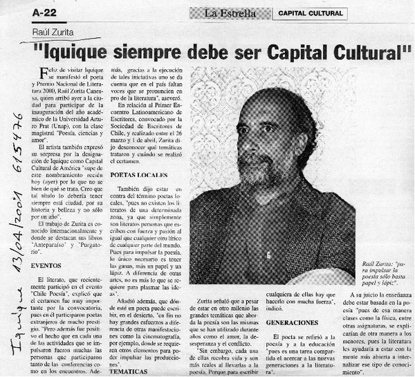 "Iquique siempre debe ser capital cultural"  [artículo]