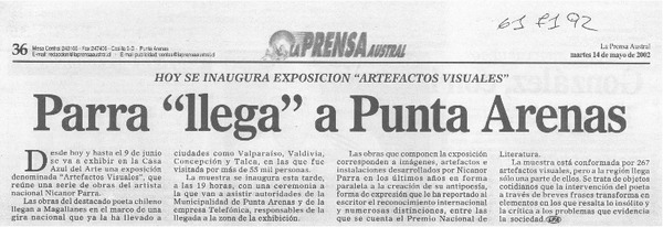 Parra "llega" a Punta Arenas  [artículo]