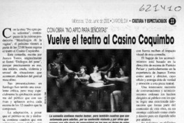 Vuelve el teatro al Casino Coquimbo  [artículo]
