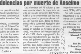 Condolencias por muerte de Anselmo Sule