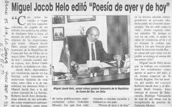 Miguel Jacob Helo editó "Poesía de ayer y de hoy"