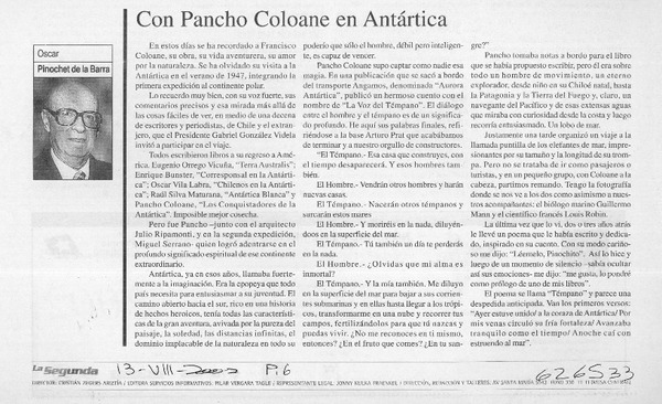 Con Pancho Coloane en Antártica  [artículo] Oscar Pinochet de la Barra
