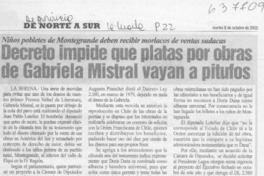 Decreto impide que platas por obras de Gabriela Mistral vayan a pitufos  [artículo]