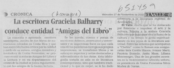 La escritora Graciela Balharry conduce entidad "Amigas del libro"  [artículo]