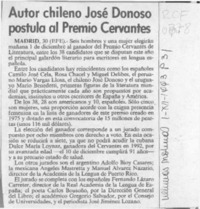 Autor chileno José Donoso postula al Premio Cervantes  [artículo].
