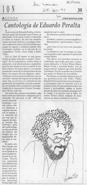 Cantología de Eduardo Peralta  [artículo] Jorge Montealegre.
