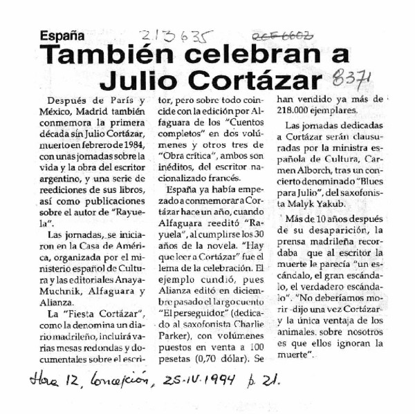 También celebran a Julio Cortázar  [artículo].