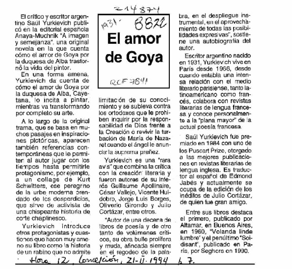El Amor de Goya  [artículo].
