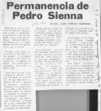 Permanencia de Pedro Sienna  [artículo] José Vargas Badilla.